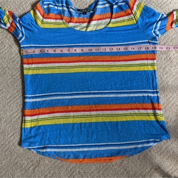 Lauren Ralph Lauren Women Top Striped 100% Linen Turn Back Cuffs Large Petite - Picture 3 of 7